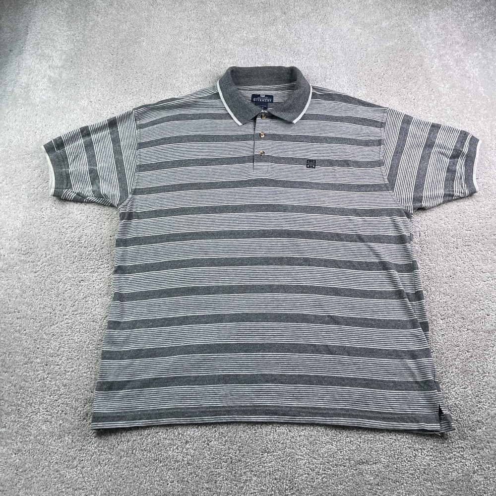Vintage Givenchy Polo Shirt Mens Large‎ Gray Striped Short Sleeve Luxury Logo